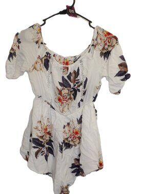 White and floral shorts romper (Women's Small)